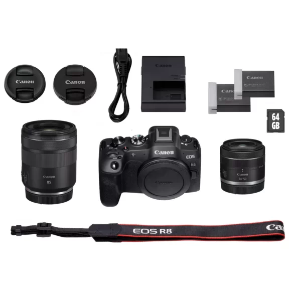Cámara mirrorless Canon EOS R8 en negro + objetivo RF 85mm Macro IS STM + objetivo RF 24-50mm IS STM - Imagen 4